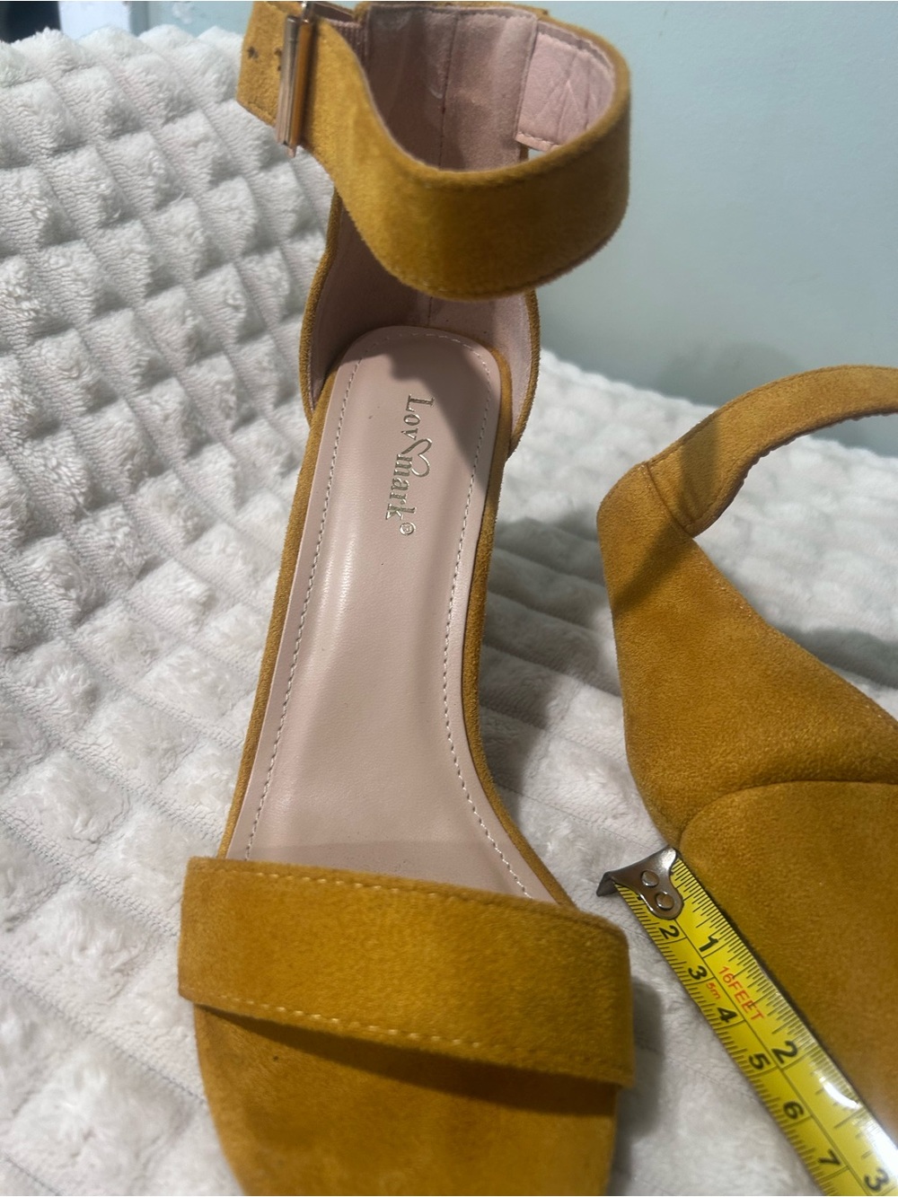 LovMark Mustard Suede Ankle-Strap Heels for Women